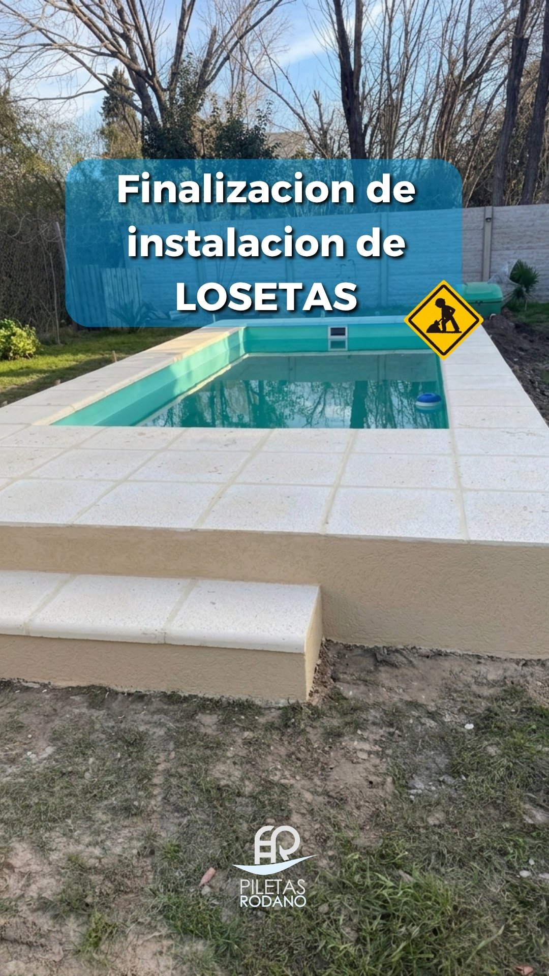 Pileta de fibra con el solado de losetas atermicas terminado